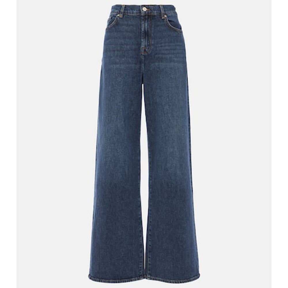 7 For All Mankind 'Scout' Blue High-Rise Wide-Leg Denim Jeans Size 32